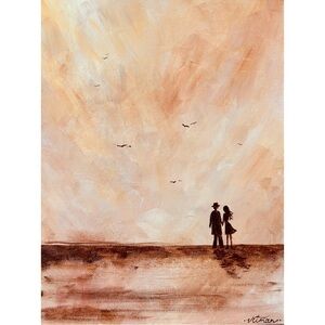 “Together Far” – Couple Acrylic Painting | Warm Beige Brown Love Art Calm Decor